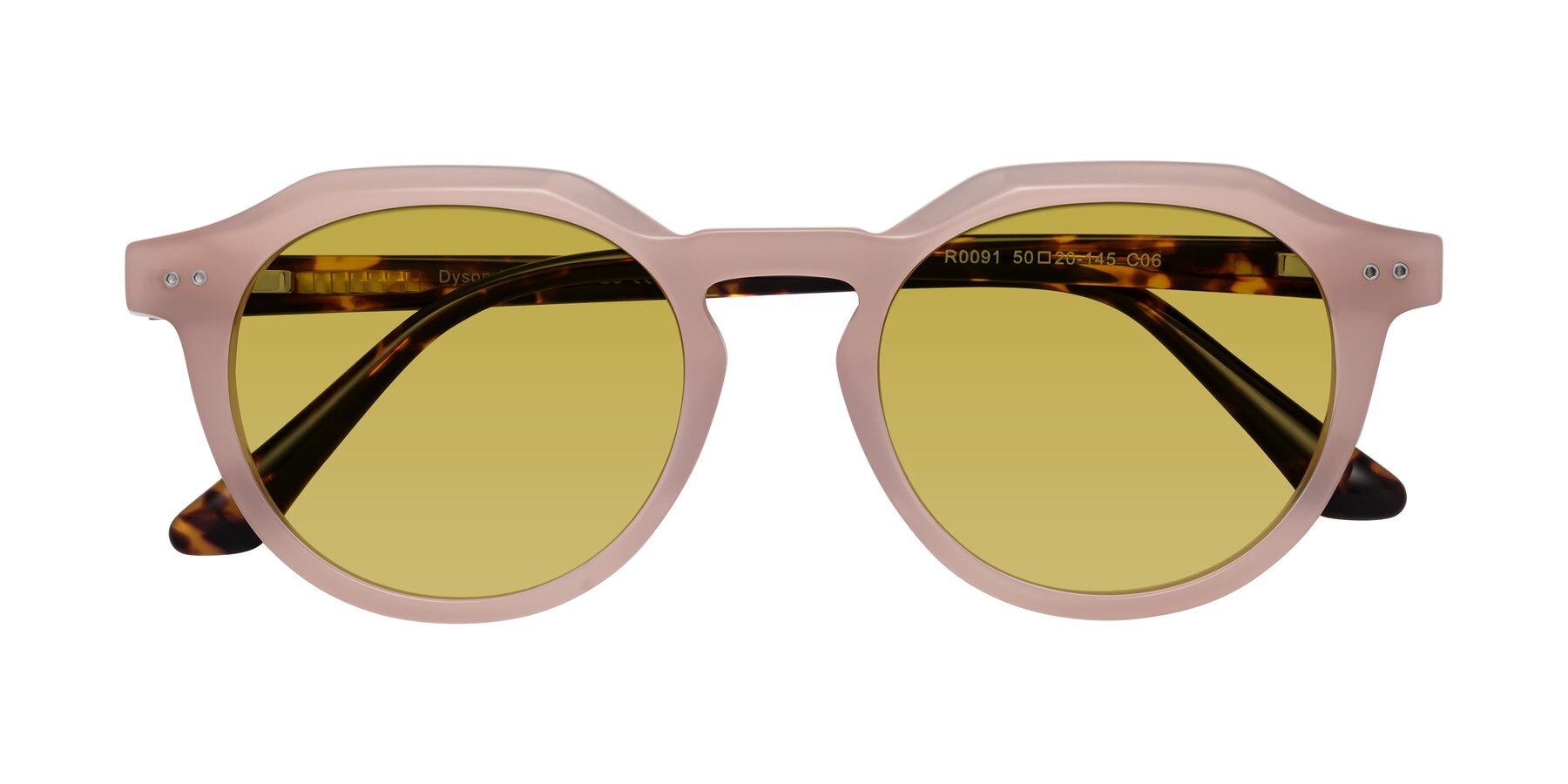 Folded Front of Dyson in Peach-Tortoise with Champagne Tinted Lenses