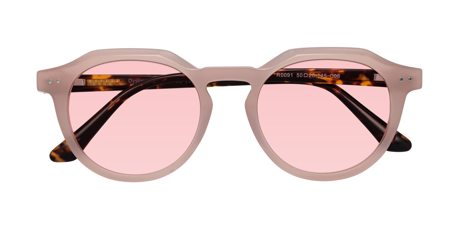 Folded Front of Dyson in Peach-Tortoise with Light Garnet Tinted Lenses