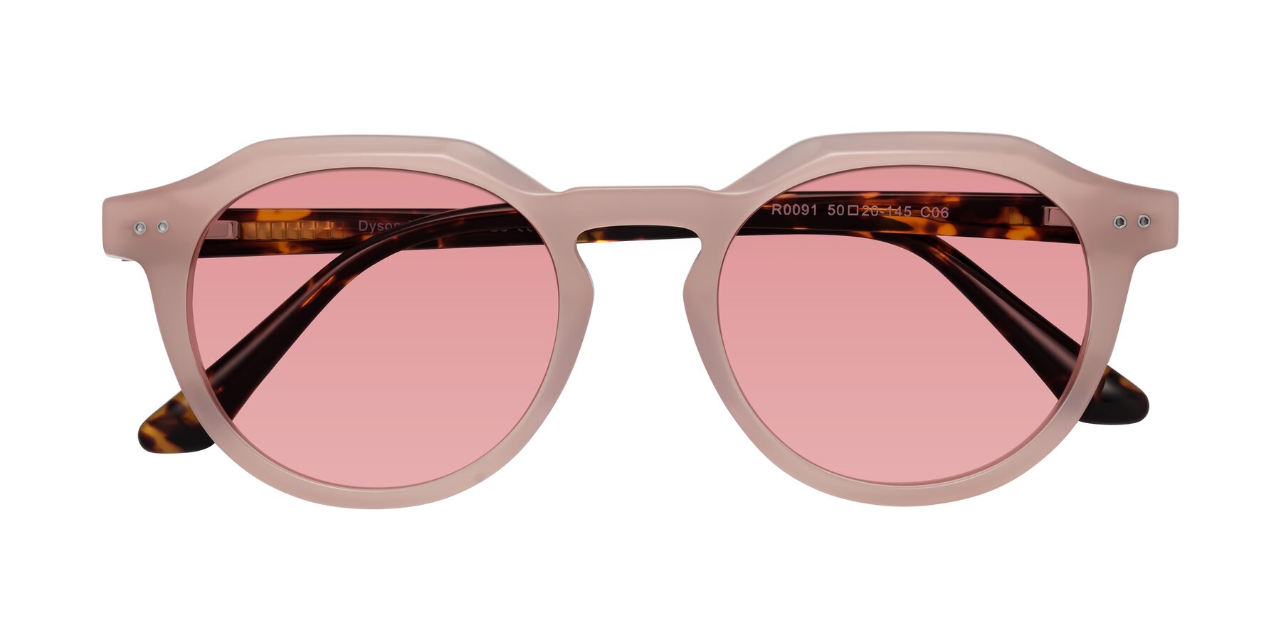 Folded Front of Dyson in Peach-Tortoise with Medium Garnet Tinted Lenses