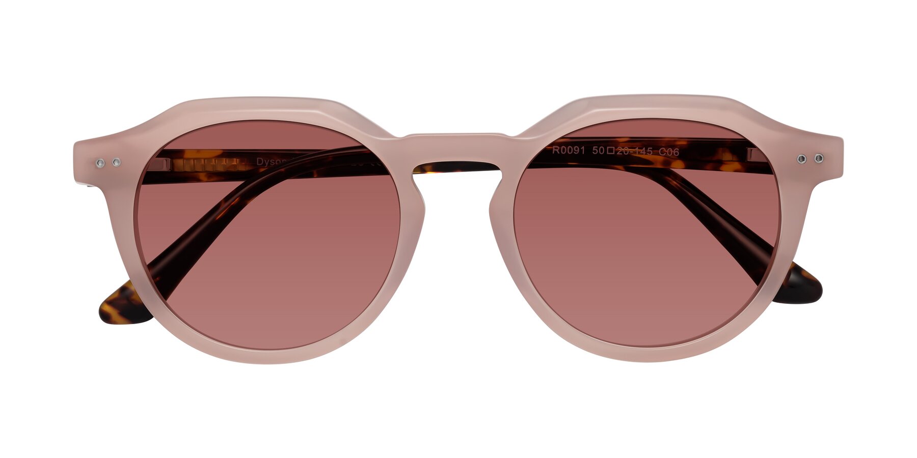 Folded Front of Dyson in Peach-Tortoise with Garnet Tinted Lenses