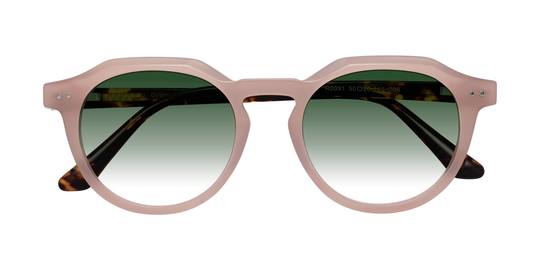 Folded Front of Dyson in Peach-Tortoise with Green Gradient Lenses