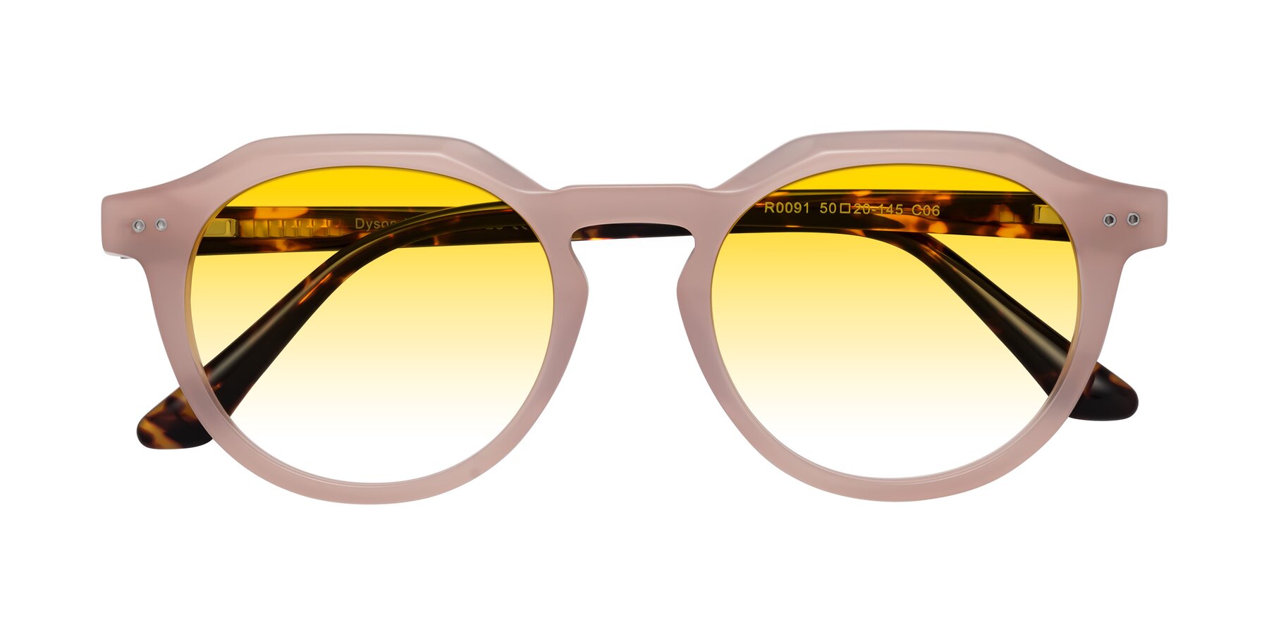 Folded Front of Dyson in Peach-Tortoise with Yellow Gradient Lenses