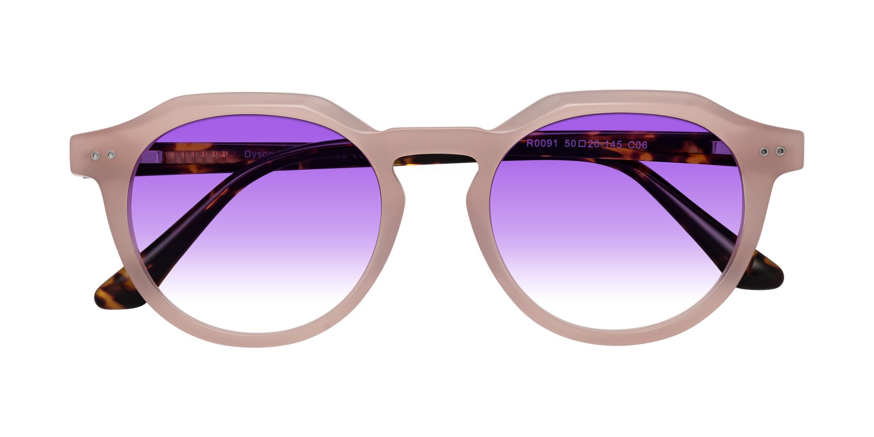 Folded Front of Dyson in Peach-Tortoise with Purple Gradient Lenses