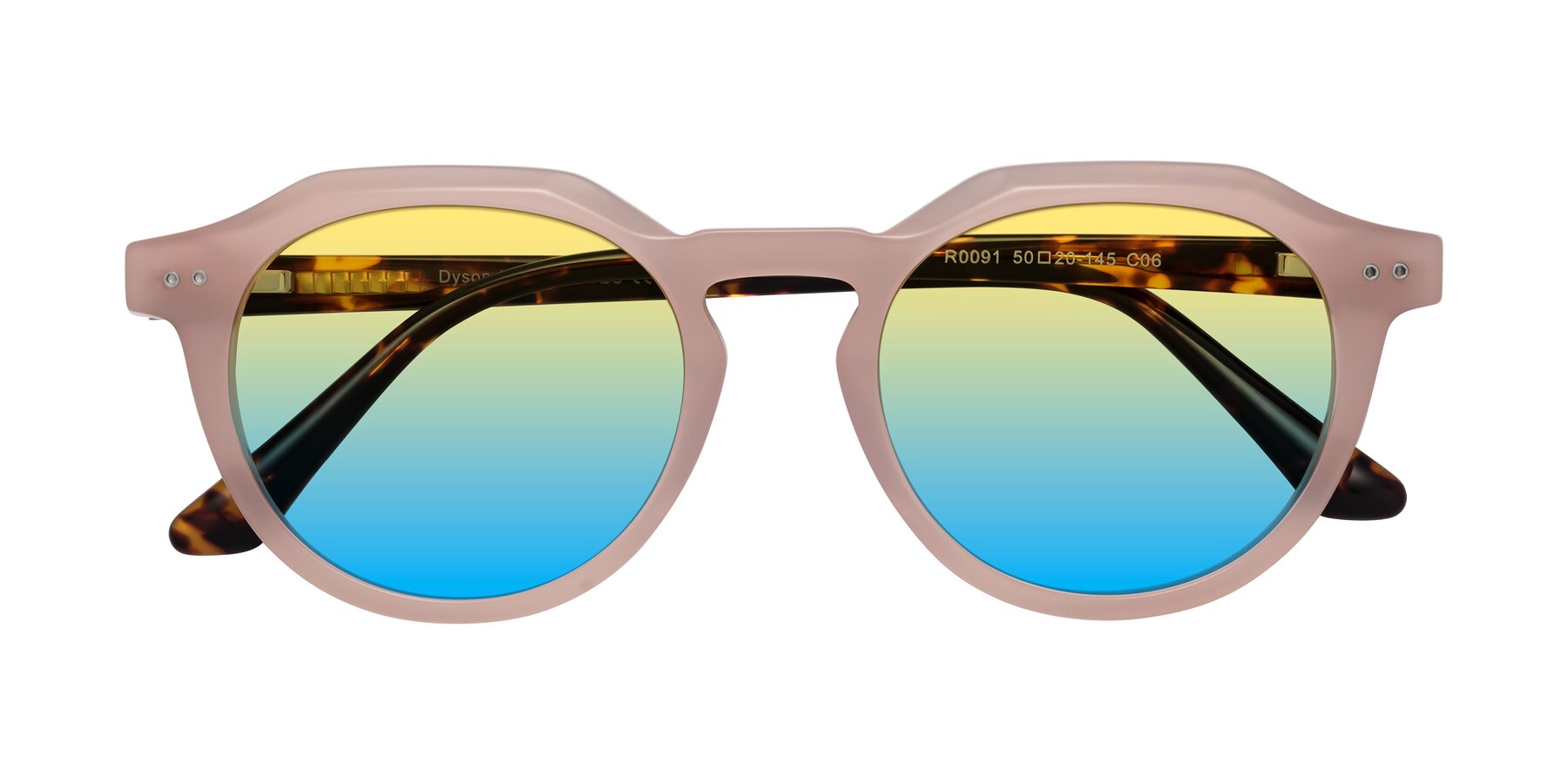 Folded Front of Dyson in Peach-Tortoise with Yellow / Blue Gradient Lenses