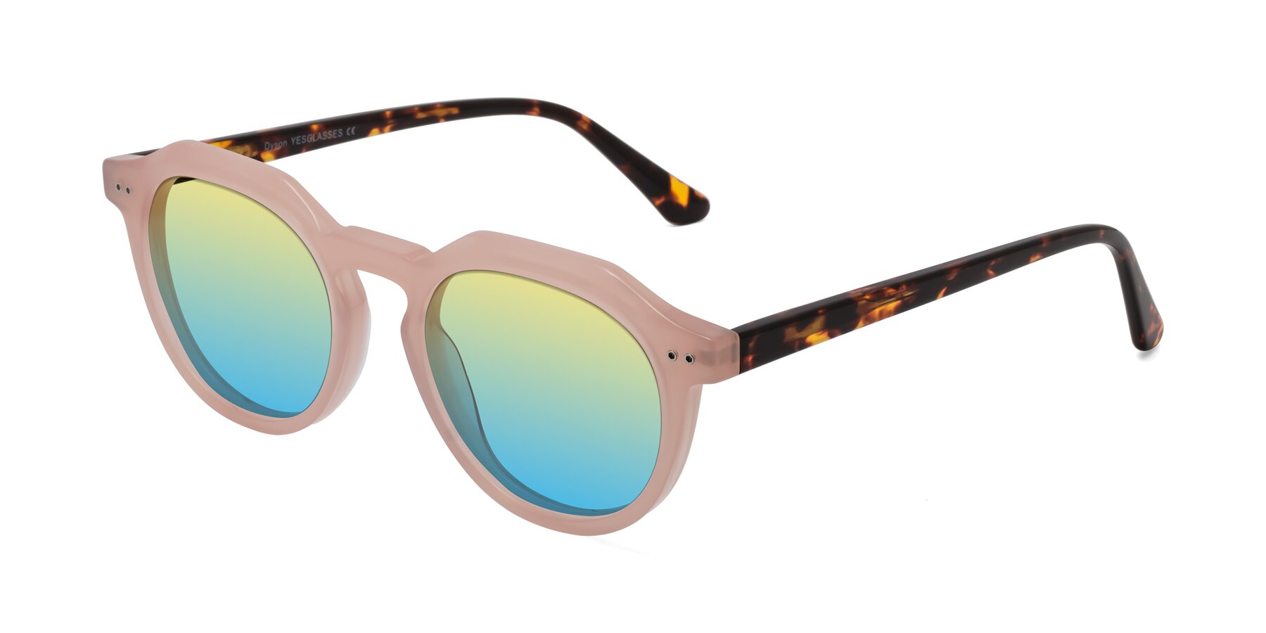 Angle of Dyson in Peach-Tortoise with Yellow / Blue Gradient Lenses