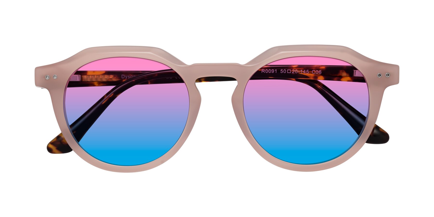 Folded Front of Dyson in Peach-Tortoise with Pink / Blue Gradient Lenses