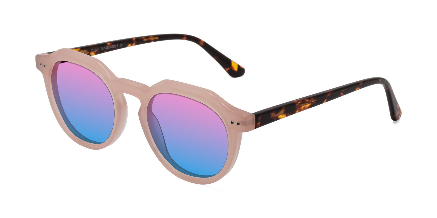 Angle of Dyson in Peach-Tortoise with Pink / Blue Gradient Lenses