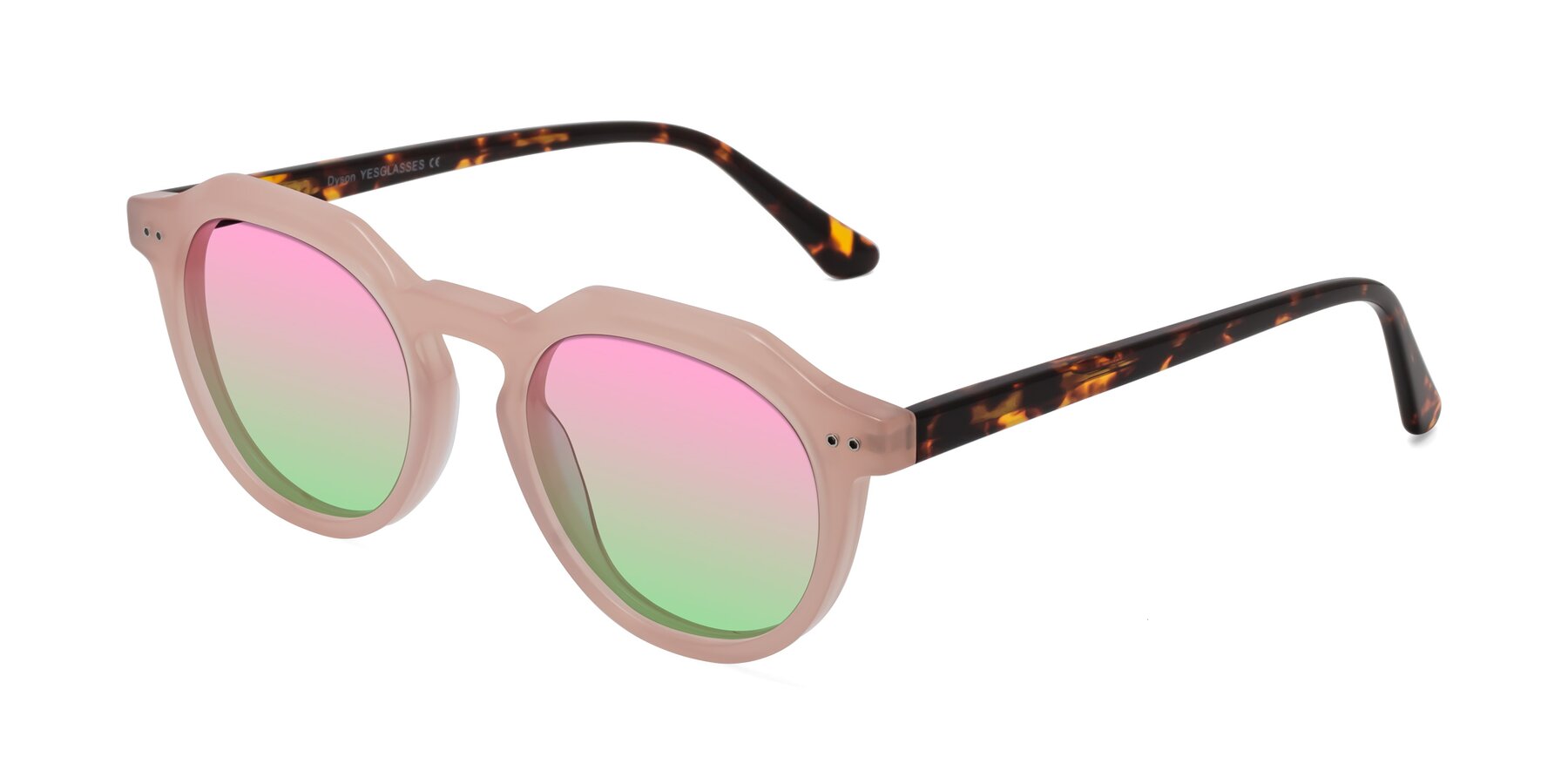 Angle of Dyson in Peach-Tortoise with Pink / Green Gradient Lenses