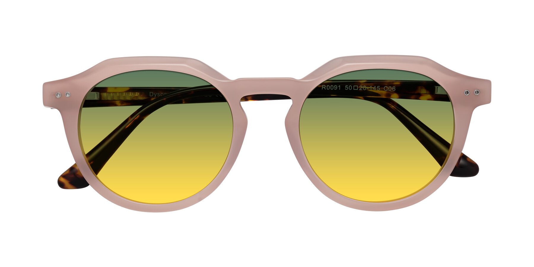 Folded Front of Dyson in Peach-Tortoise with Green / Yellow Gradient Lenses