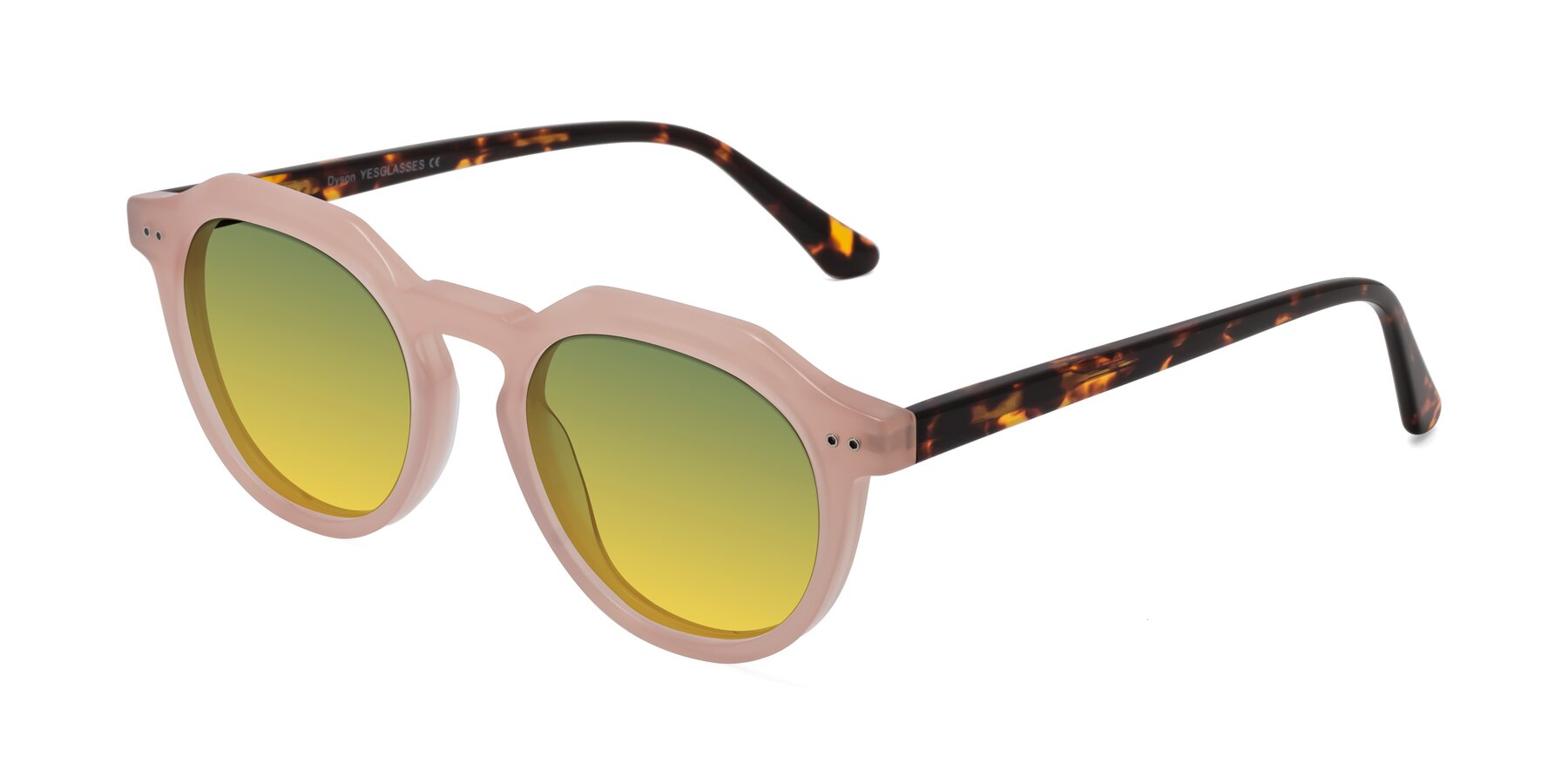 Angle of Dyson in Peach-Tortoise with Green / Yellow Gradient Lenses