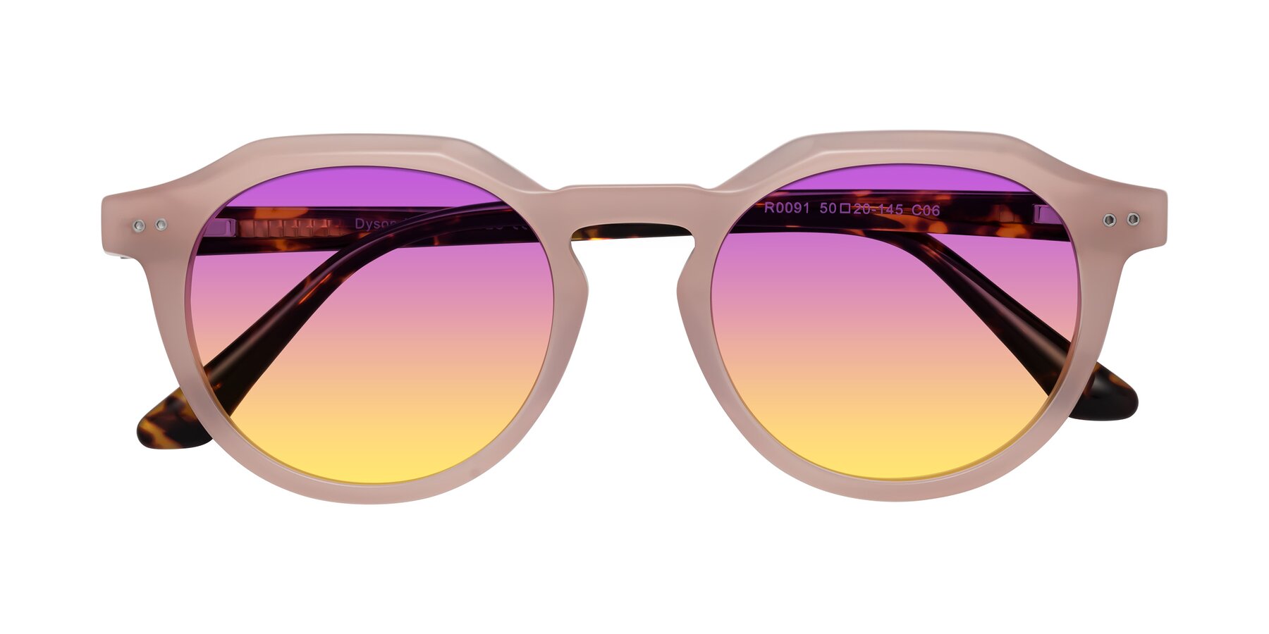 Folded Front of Dyson in Peach-Tortoise with Purple / Yellow Gradient Lenses