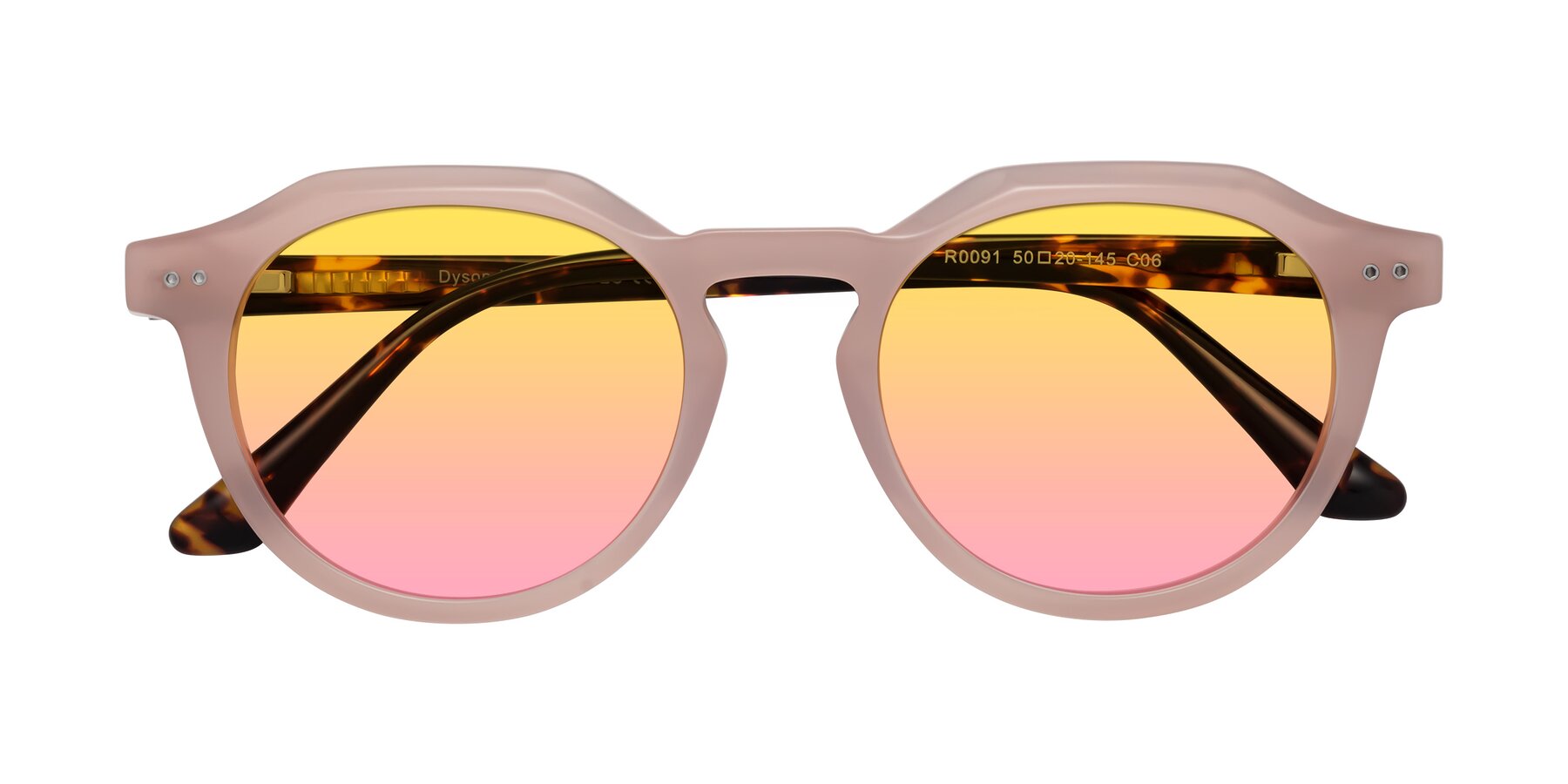 Folded Front of Dyson in Peach-Tortoise with Yellow / Pink Gradient Lenses