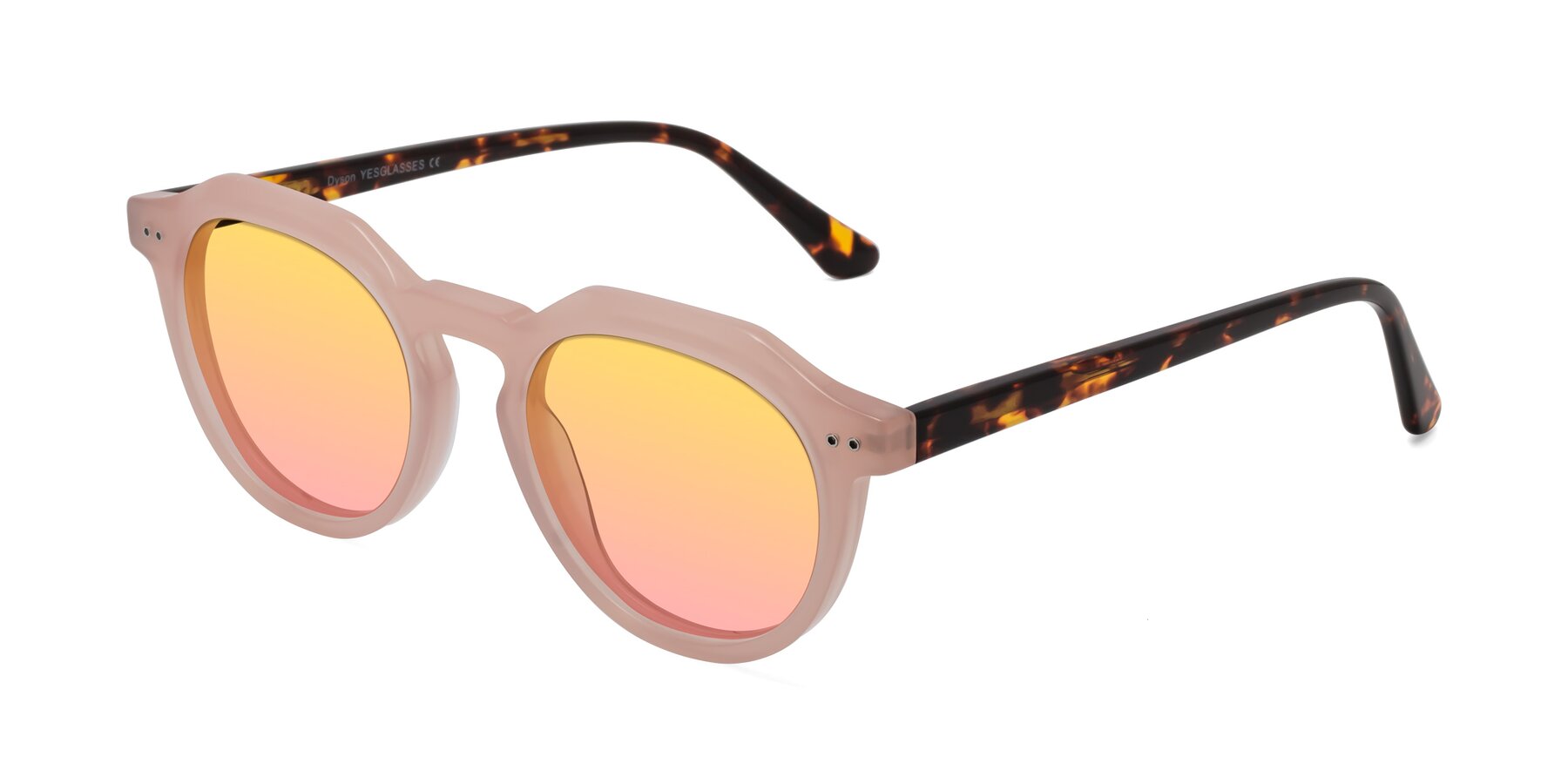 Angle of Dyson in Peach-Tortoise with Yellow / Pink Gradient Lenses