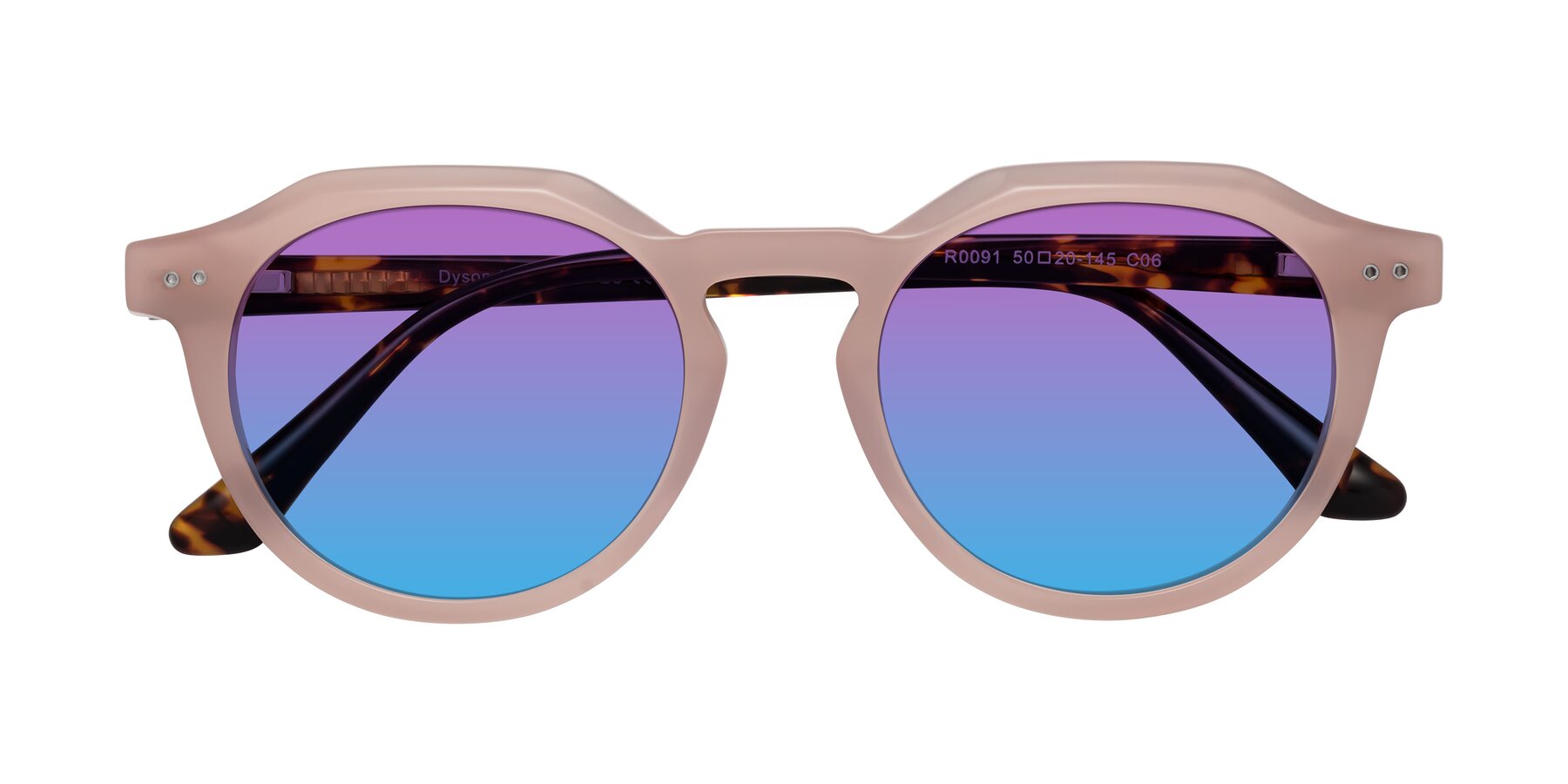 Folded Front of Dyson in Peach-Tortoise with Purple / Blue Gradient Lenses