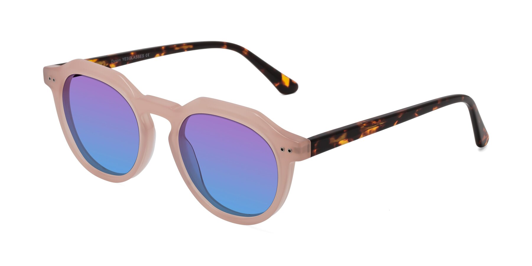 Angle of Dyson in Peach-Tortoise with Purple / Blue Gradient Lenses