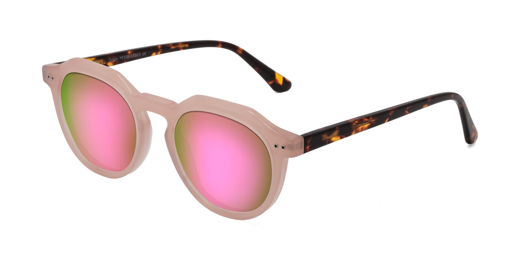 Angle of Dyson in Peach-Tortoise with Pink Mirrored Lenses