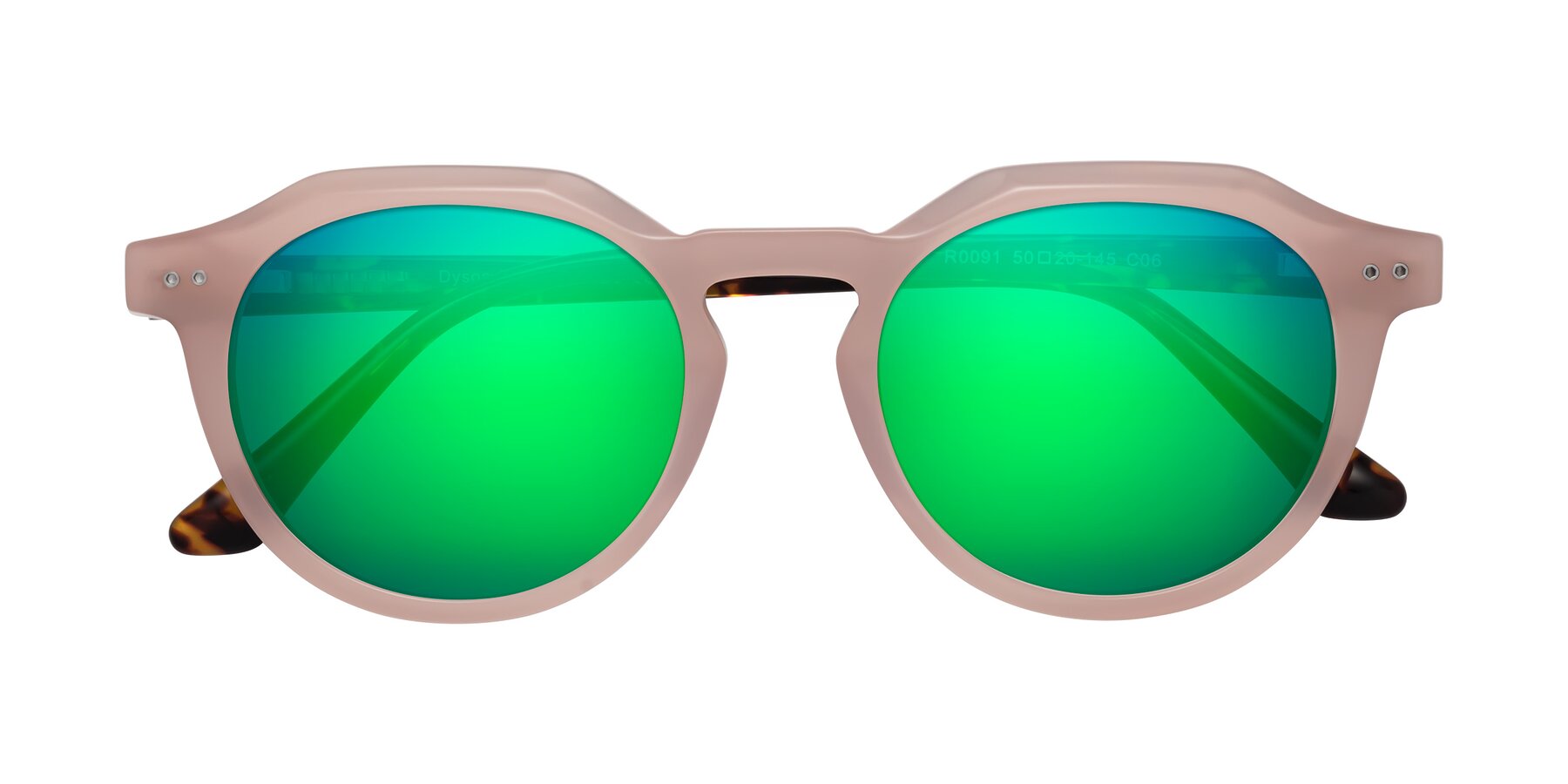 Folded Front of Dyson in Peach-Tortoise with Green Mirrored Lenses