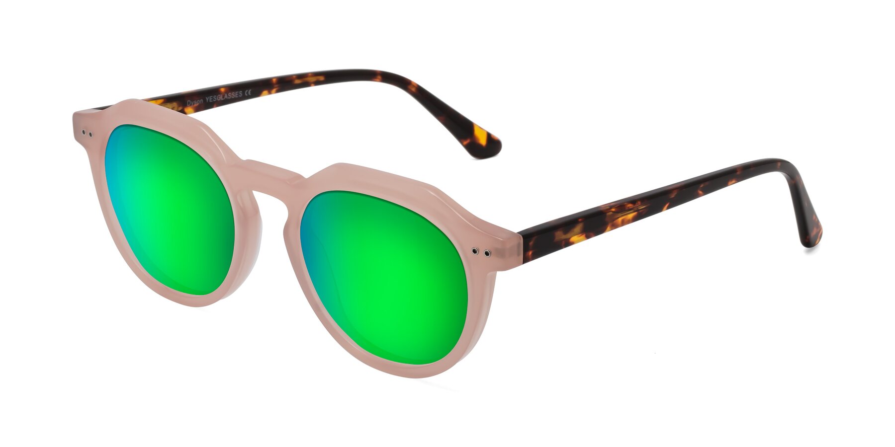 Angle of Dyson in Peach-Tortoise with Green Mirrored Lenses