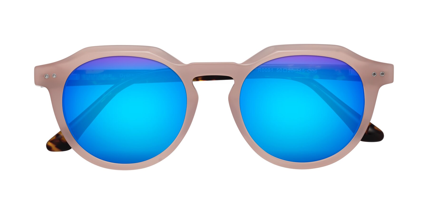 Folded Front of Dyson in Peach-Tortoise with Blue Mirrored Lenses