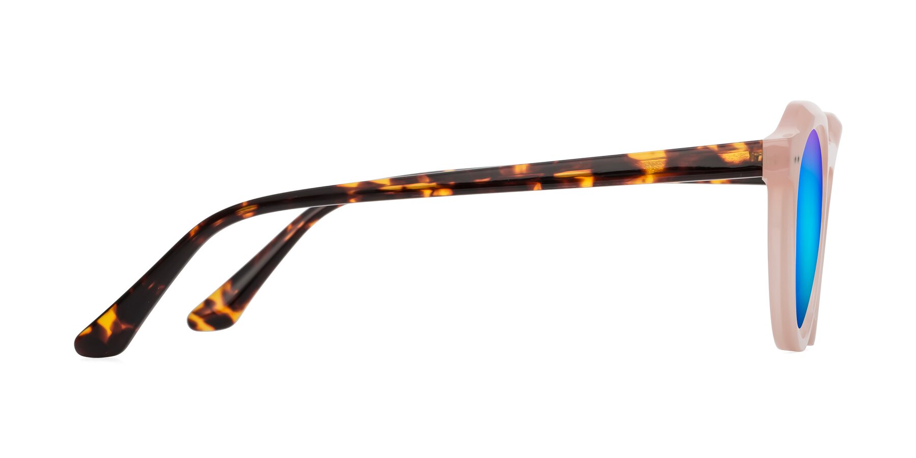 Side of Dyson in Peach-Tortoise with Blue Mirrored Lenses