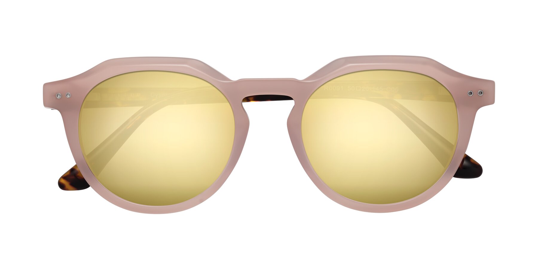 Folded Front of Dyson in Peach-Tortoise with Gold Mirrored Lenses