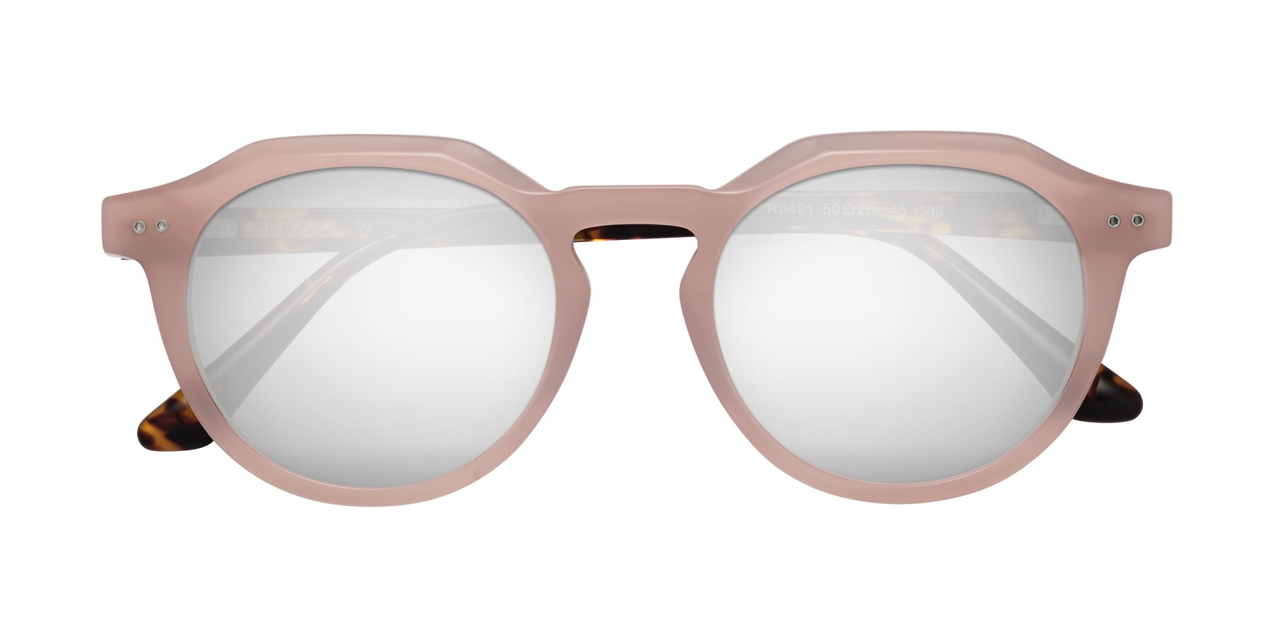 Folded Front of Dyson in Peach-Tortoise with Silver Mirrored Lenses