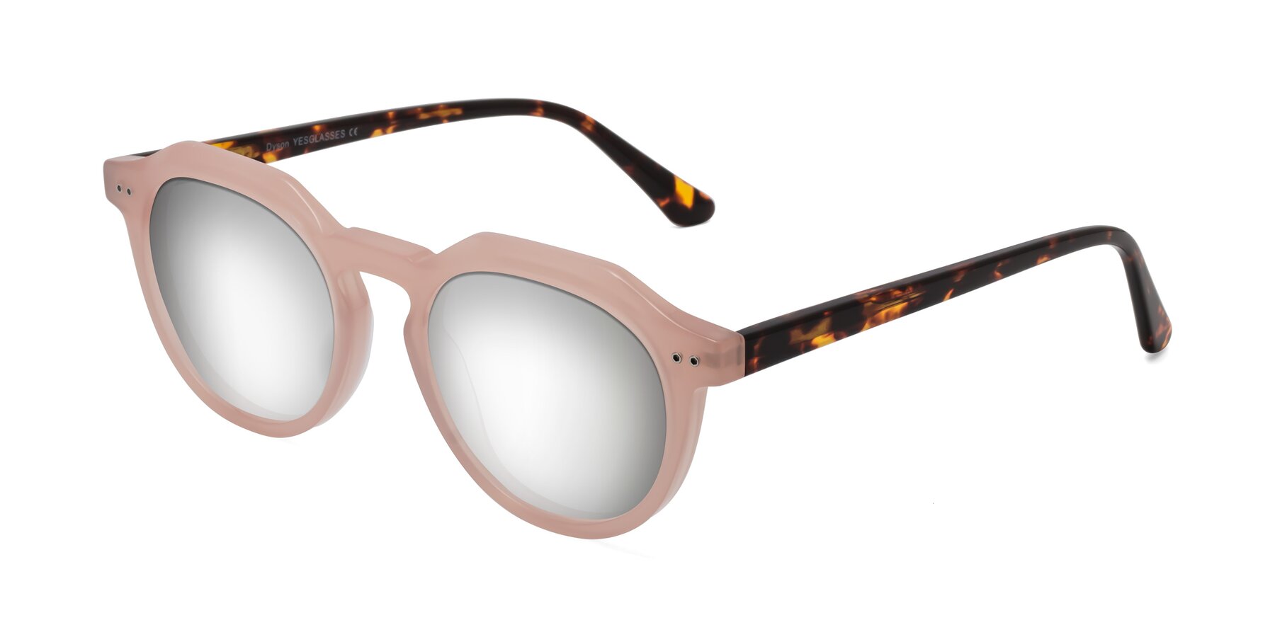 Angle of Dyson in Peach-Tortoise with Silver Mirrored Lenses