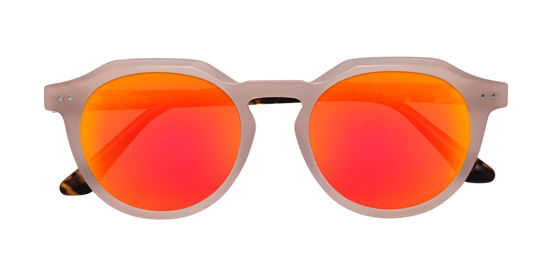 Folded Front of Dyson in Peach-Tortoise with Red Gold Mirrored Lenses