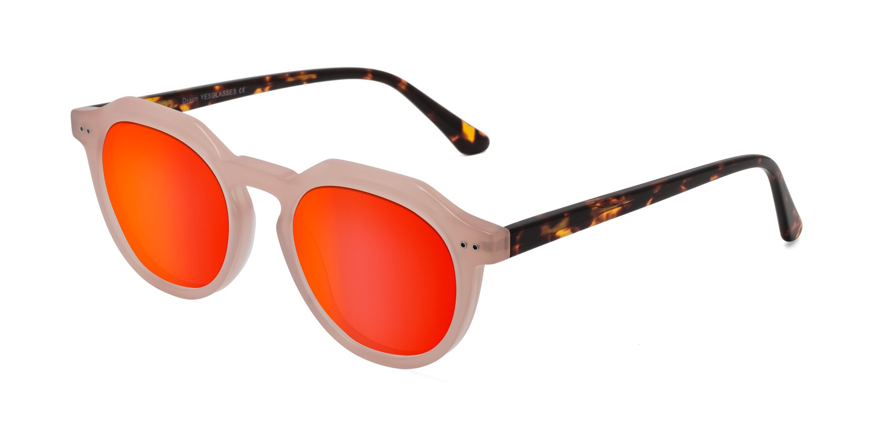 Angle of Dyson in Peach-Tortoise with Red Gold Mirrored Lenses