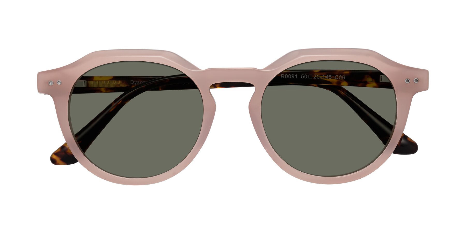 Folded Front of Dyson in Peach-Tortoise with Gray Polarized Lenses