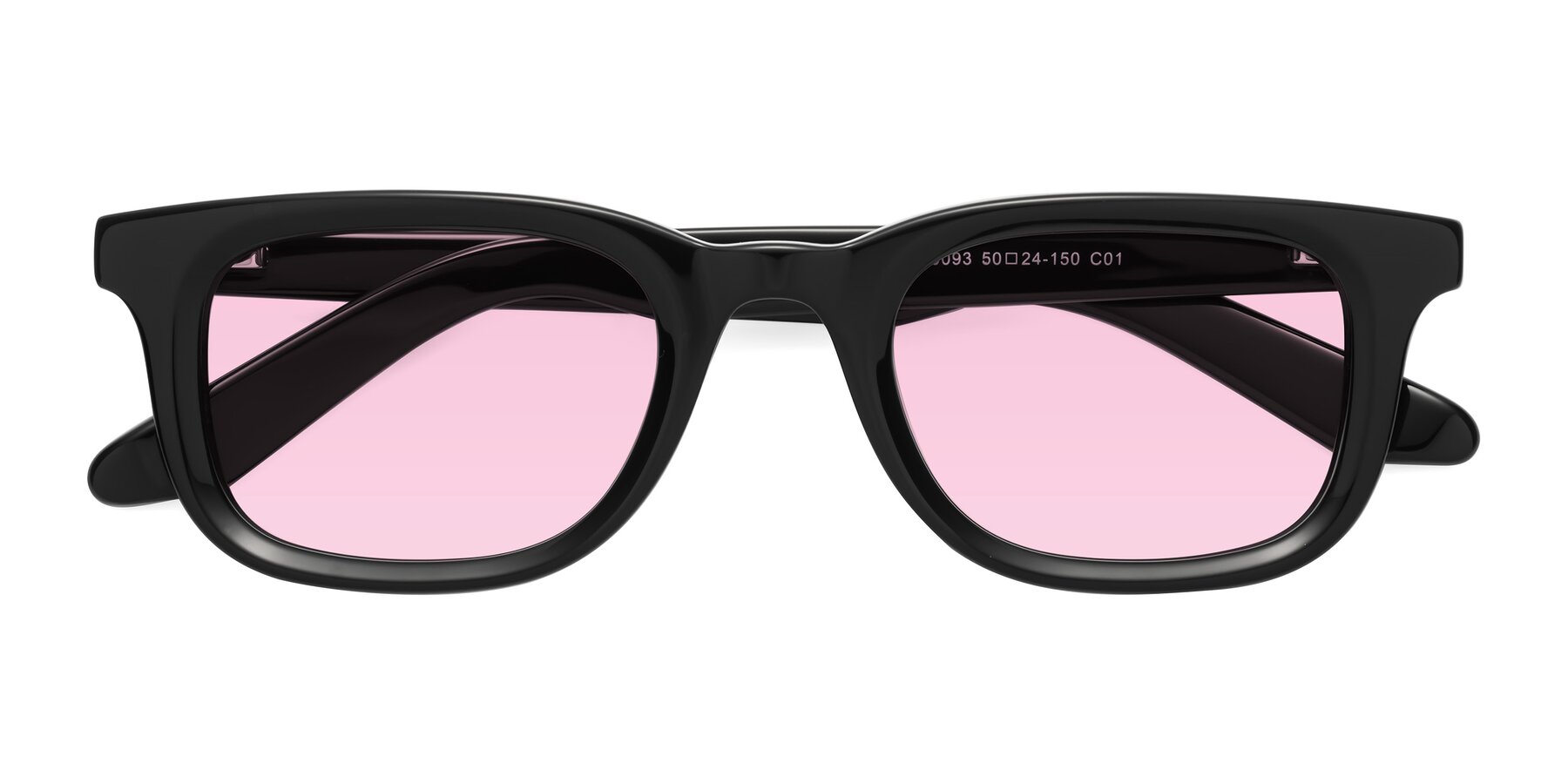 Folded Front of Reid in Black with Light Pink Tinted Lenses