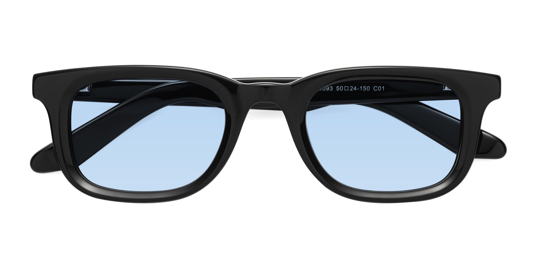 Folded Front of Reid in Black with Light Blue Tinted Lenses