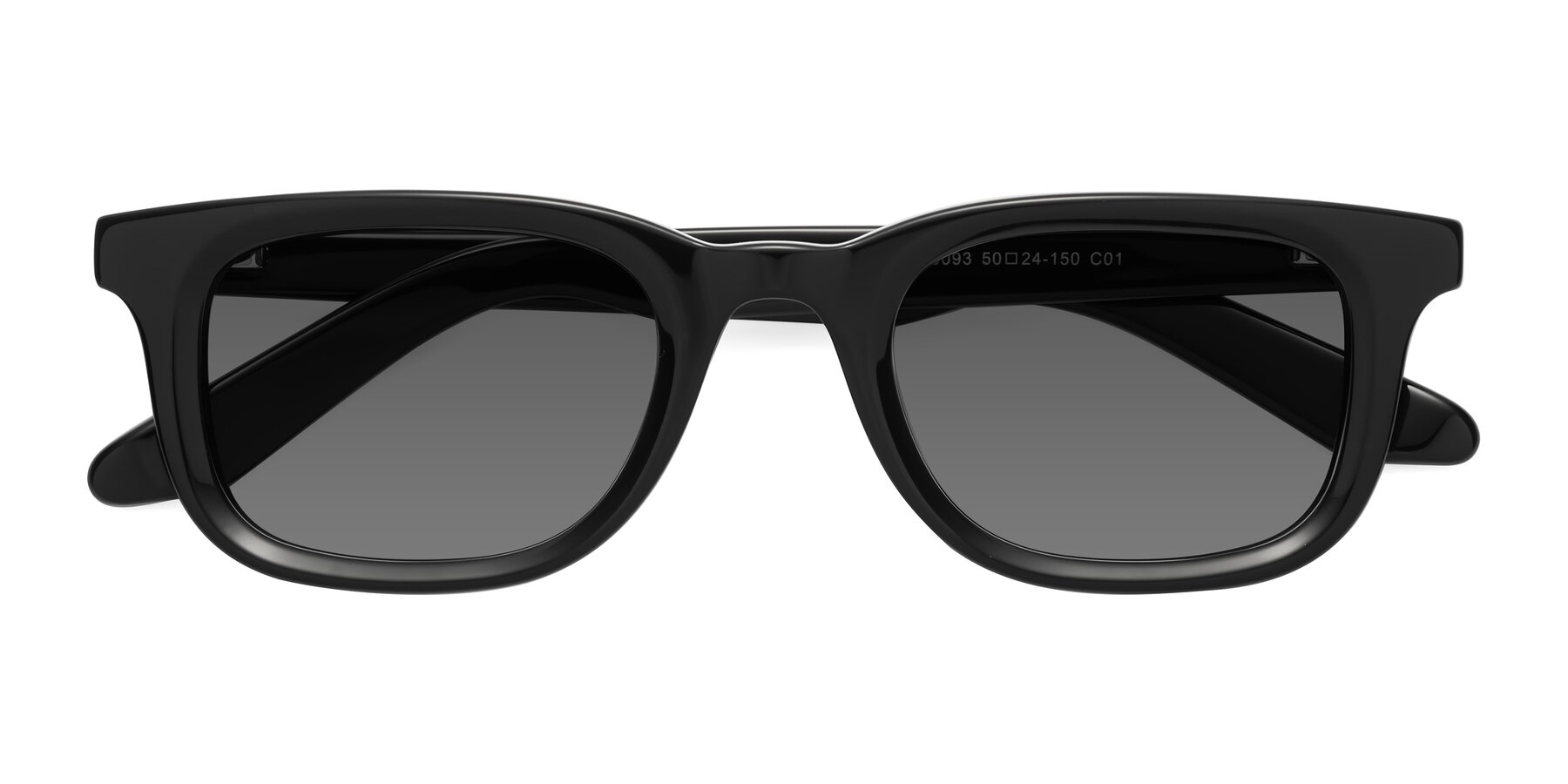 Folded Front of Reid in Black with Medium Gray Tinted Lenses