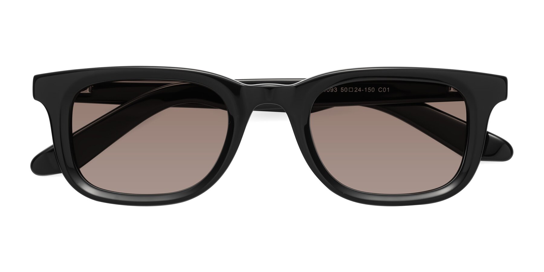 Folded Front of Reid in Black with Medium Brown Tinted Lenses