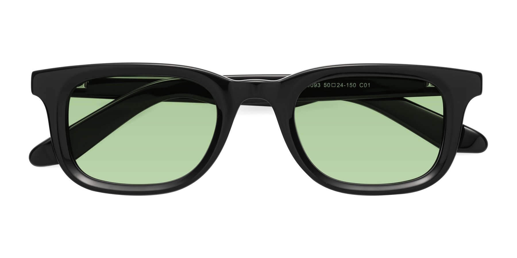 Folded Front of Reid in Black with Medium Green Tinted Lenses