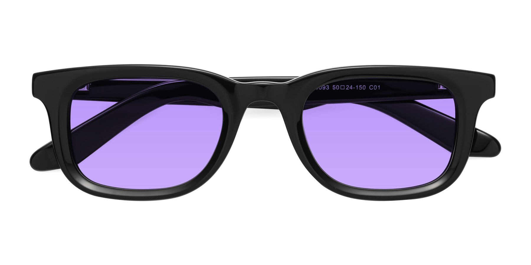 Folded Front of Reid in Black with Medium Purple Tinted Lenses