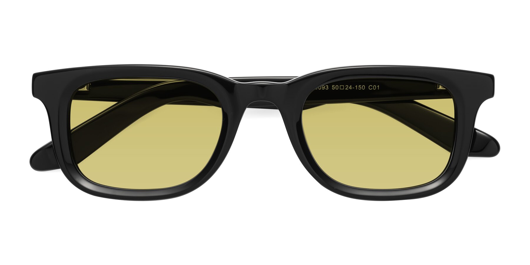 Folded Front of Reid in Black with Medium Champagne Tinted Lenses