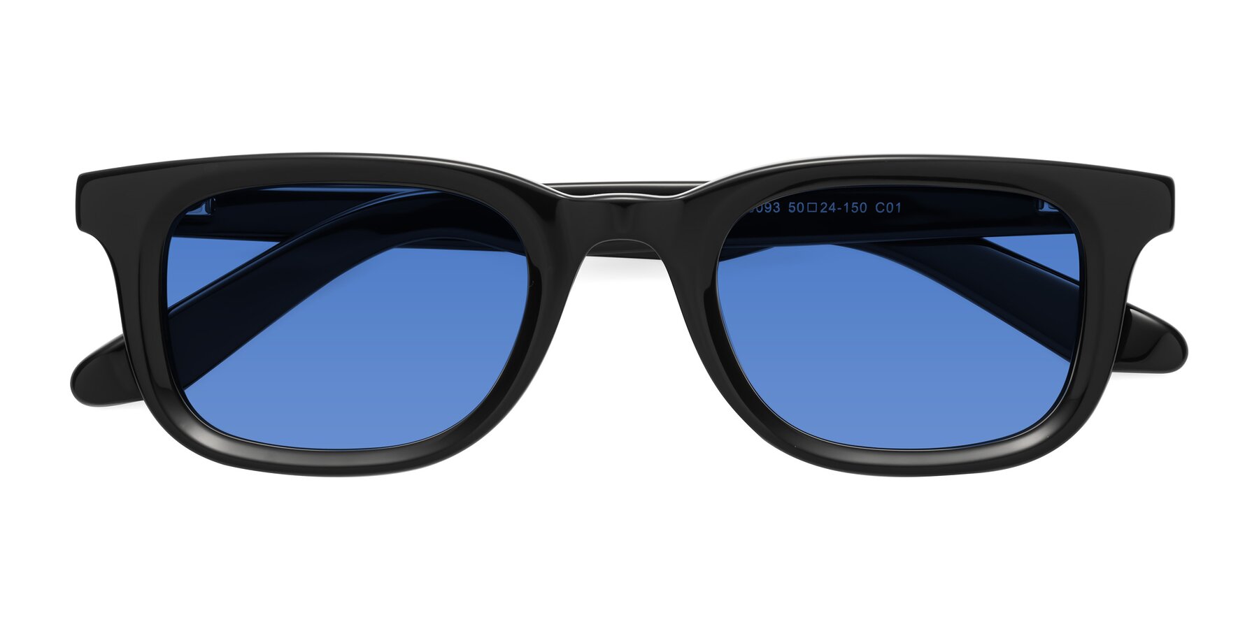 Folded Front of Reid in Black with Blue Tinted Lenses