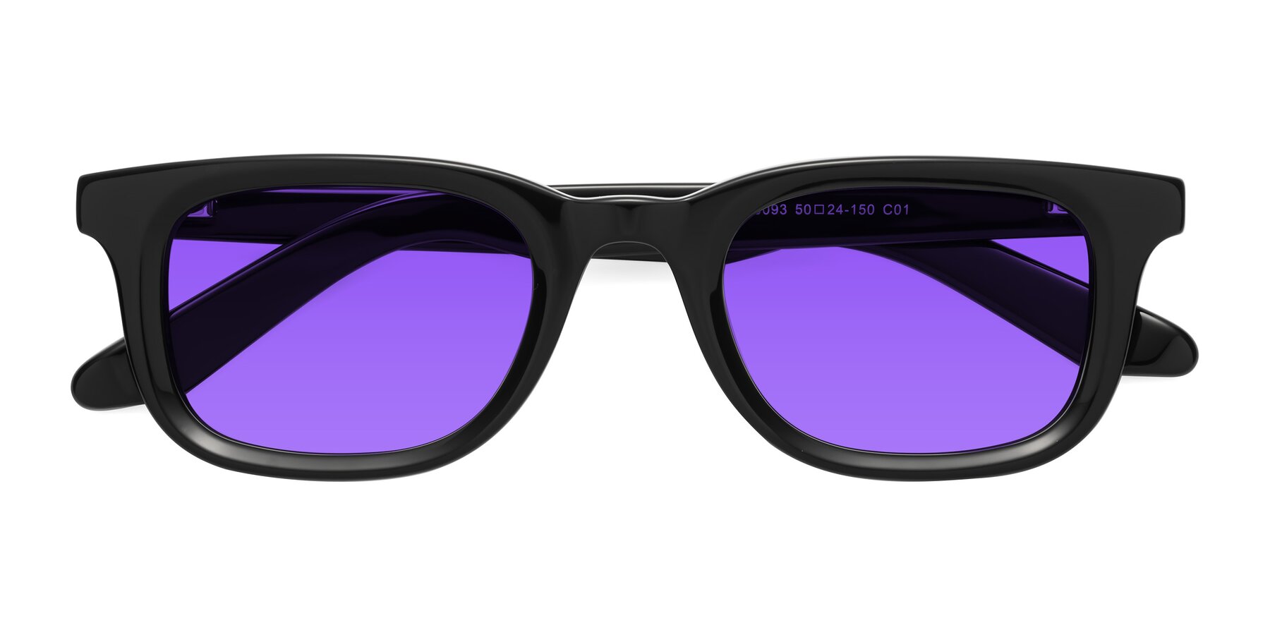 Folded Front of Reid in Black with Purple Tinted Lenses