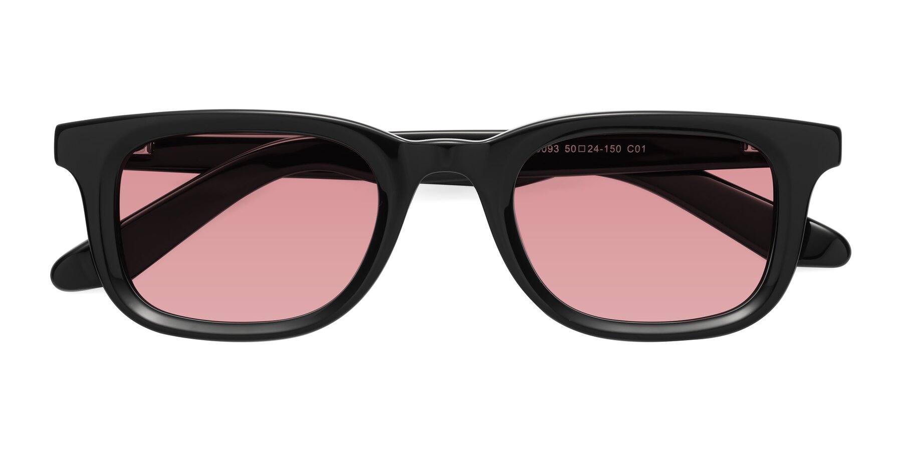 Folded Front of Reid in Black with Medium Garnet Tinted Lenses