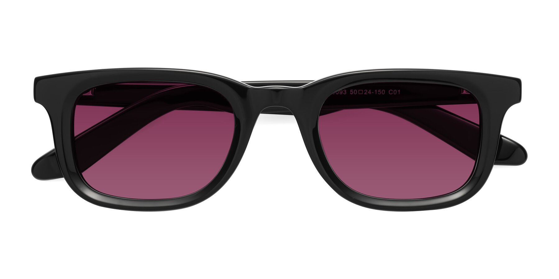 Folded Front of Reid in Black with Wine Tinted Lenses