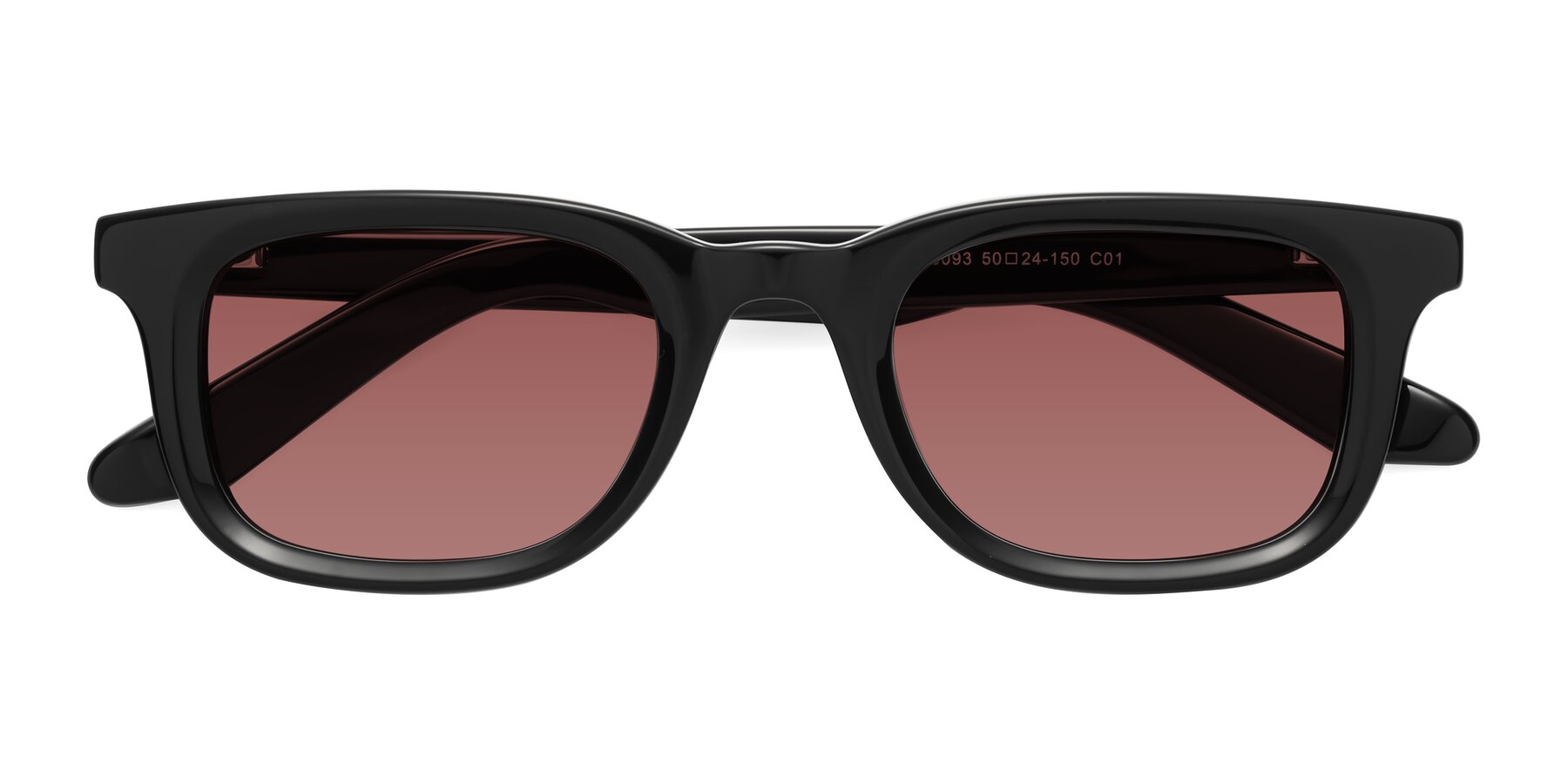 Folded Front of Reid in Black with Garnet Tinted Lenses