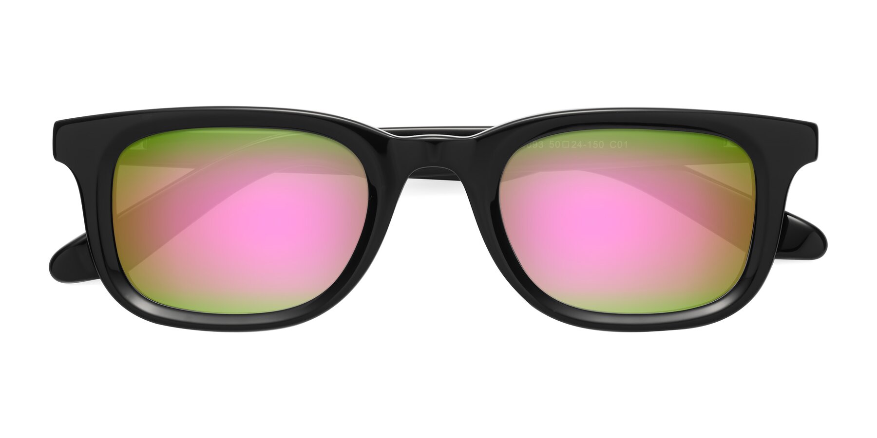 Folded Front of Reid in Black with Pink Mirrored Lenses