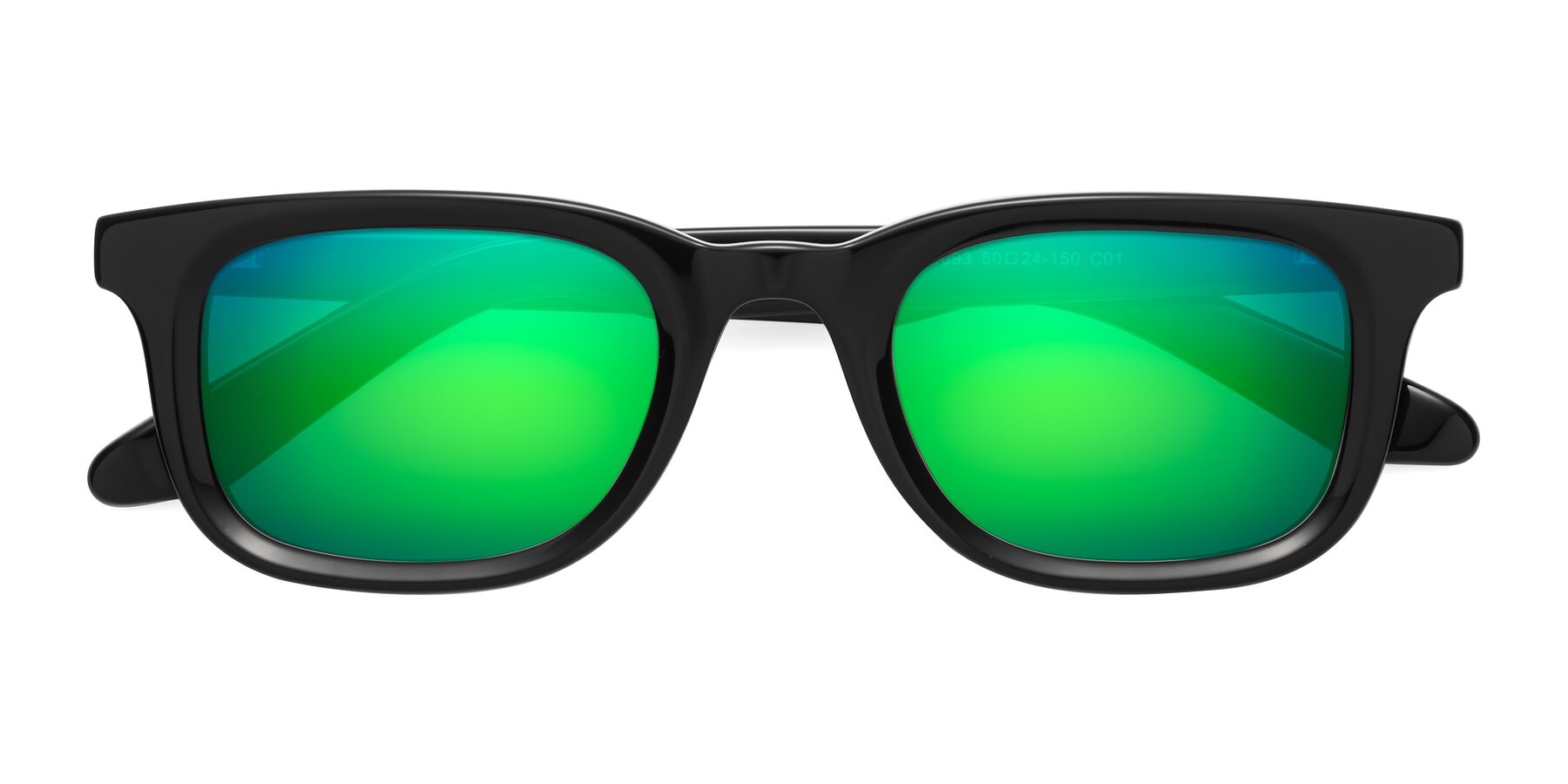 Folded Front of Reid in Black with Green Mirrored Lenses