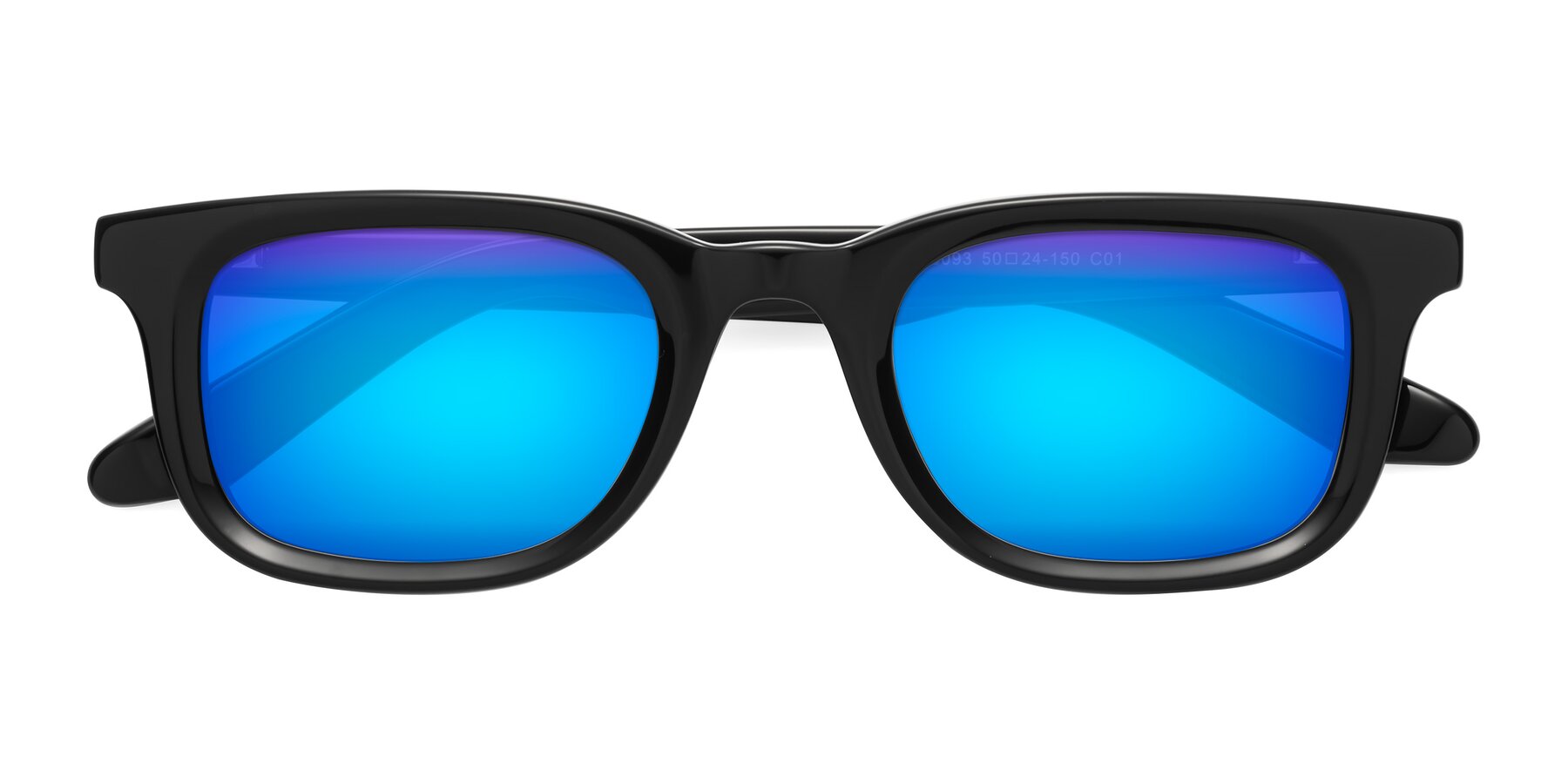 Folded Front of Reid in Black with Blue Mirrored Lenses