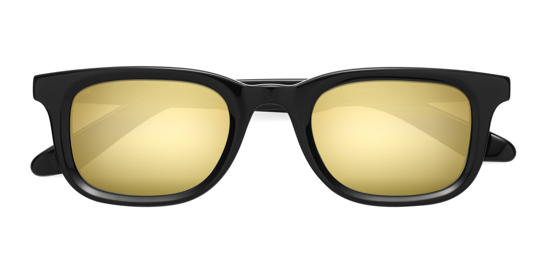 Folded Front of Reid in Black with Gold Mirrored Lenses