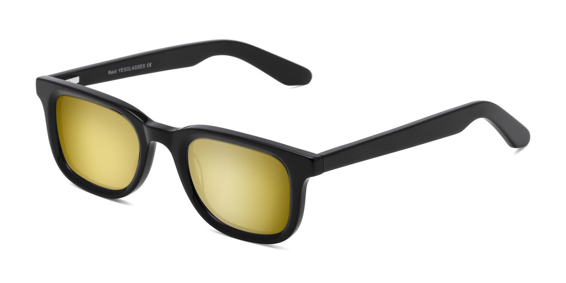Angle of Reid in Black with Gold Mirrored Lenses