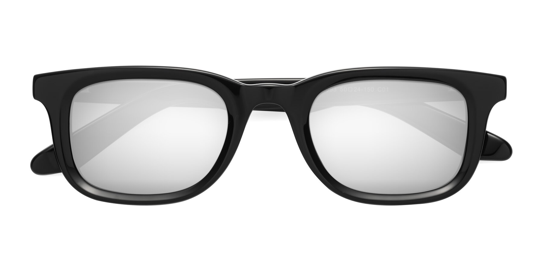 Folded Front of Reid in Black with Silver Mirrored Lenses
