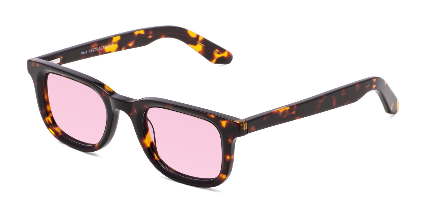 Angle of Reid in Tortoise with Light Pink Tinted Lenses