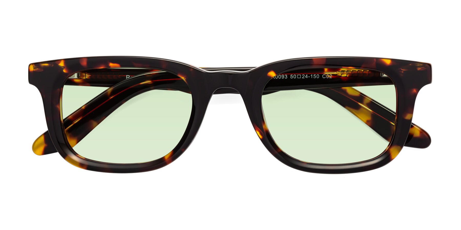 Folded Front of Reid in Tortoise with Light Green Tinted Lenses